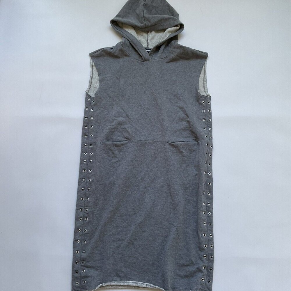 Diesel Girls Hooded Tank Dress Loose Fit In Grey Studded Eyelet Details Size 10Y